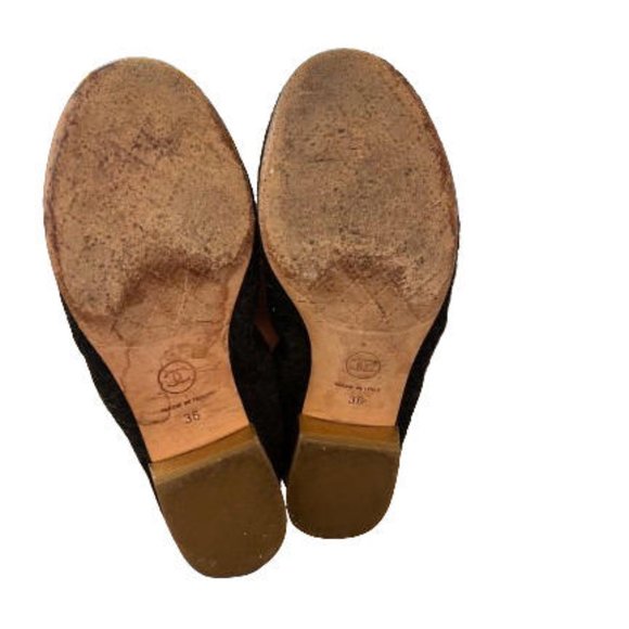 CHANEL 2015 Black Wool Interlocking CC Logo Flats Flower Embellishment Size 36 - Picture 5 of 5